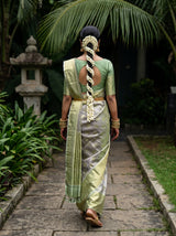 MIMOSA Grey Kanjivaram Art Silk Saree — pose 2 styling detail