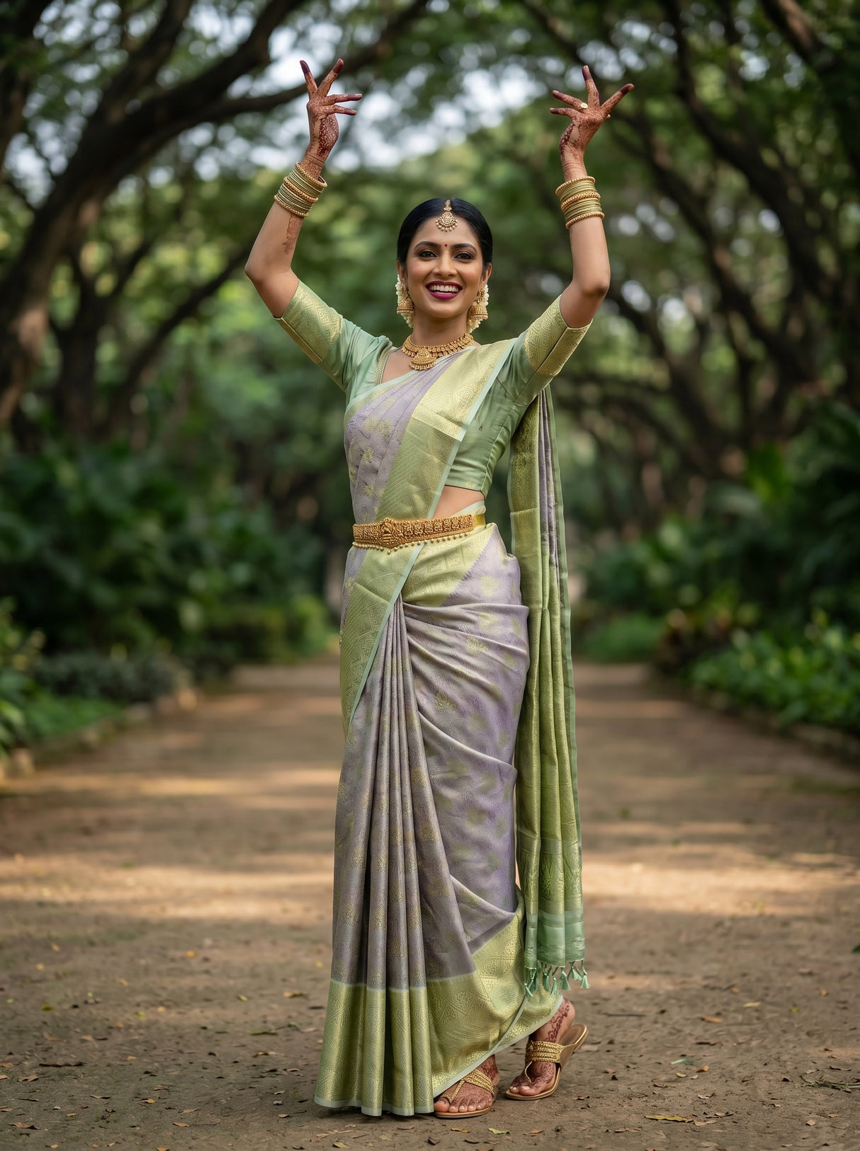 MIMOSA Grey Kanjivaram Art Silk Saree — pose 5 styling detail