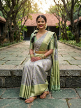 MIMOSA Grey Kanjivaram Art Silk Saree — pose 8 styling detail