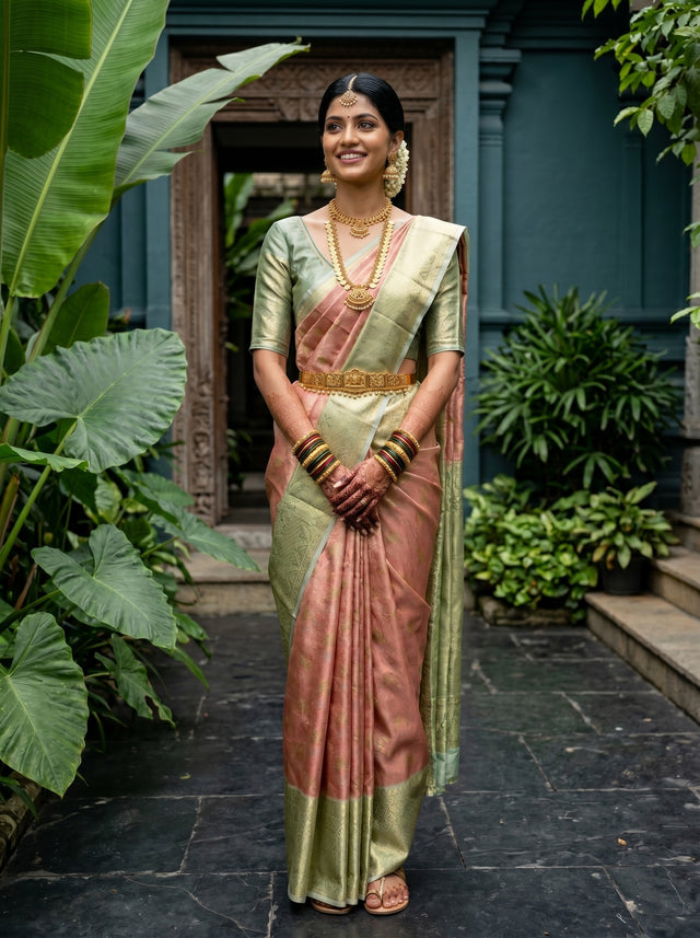 MIMOSA Maroon Kanjivaram Art Silk Saree — Model lifestyle pose