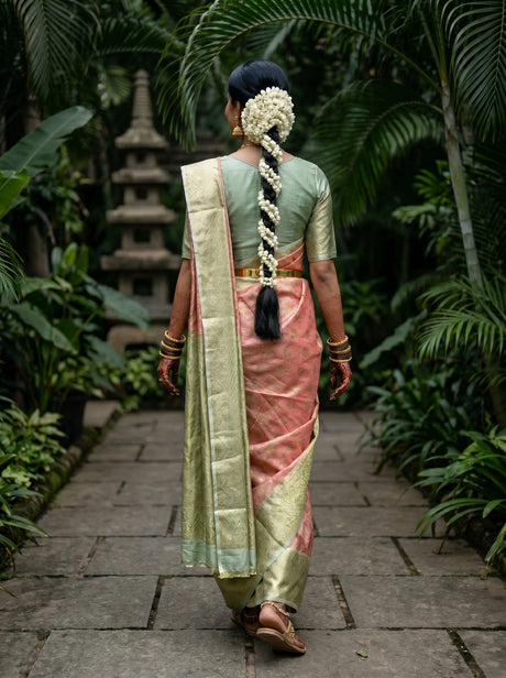 MIMOSA Maroon Kanjivaram Art Silk Saree — pose 2 styling detail