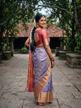 MIMOSA Royal Blue Kanjivaram Art Silk Saree — pose 7 styling detail