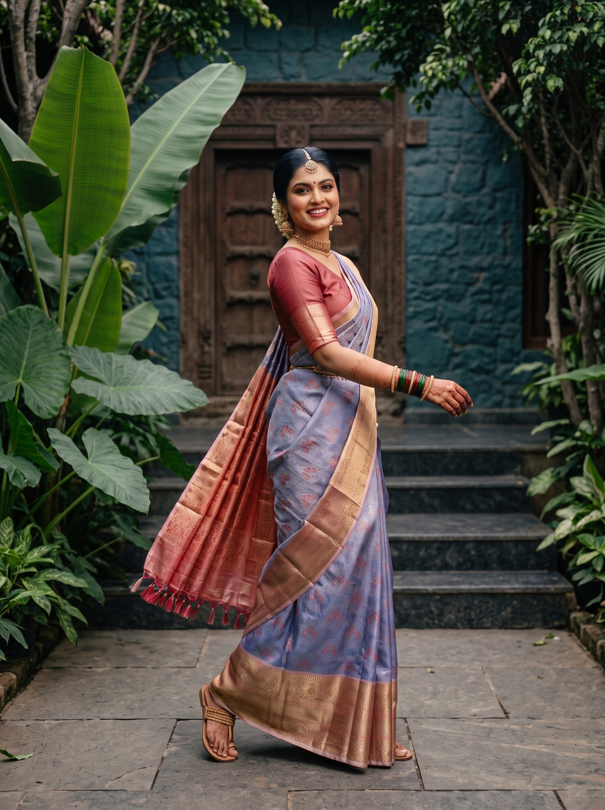 MIMOSA Royal Blue Kanjivaram Art Silk Saree — pose 9 styling detail