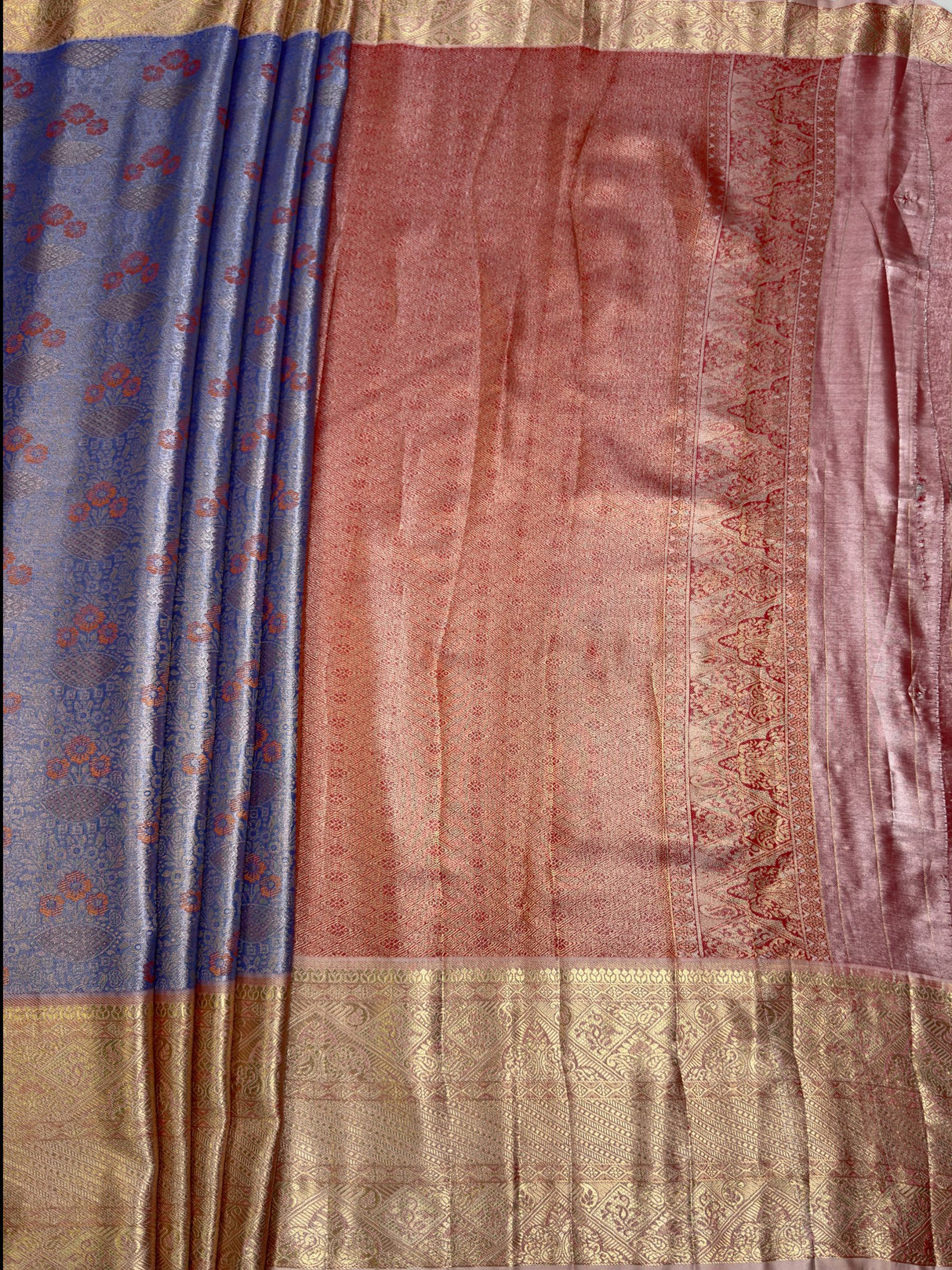 MIMOSA Royal Blue Kanjivaram Art Silk Saree — pallu and zari work detail
