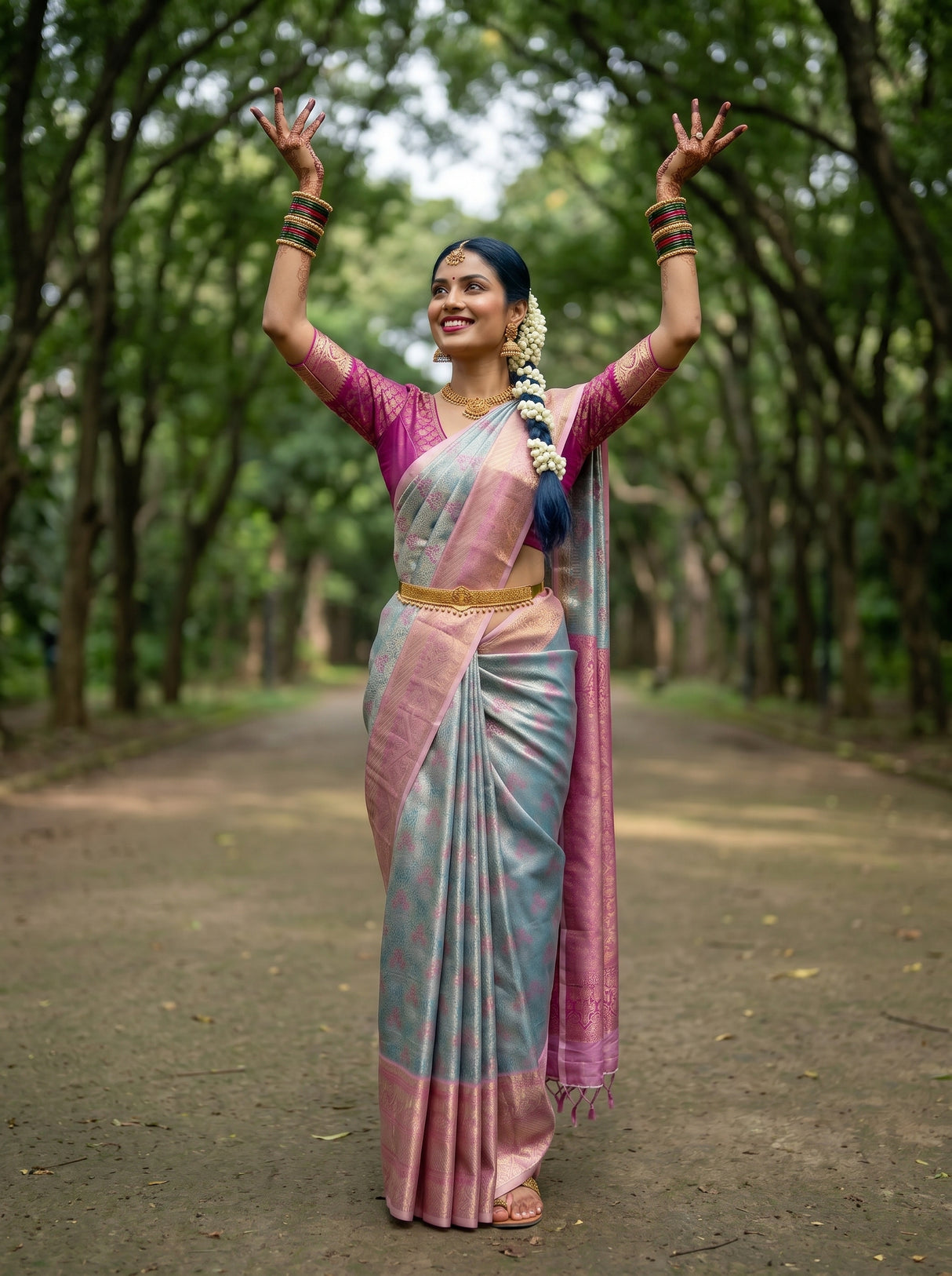 MIMOSA Sapphire Kanjivaram Art Silk Saree — pose 5 styling detail
