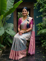 MIMOSA Sapphire Kanjivaram Art Silk Saree — pose 8 styling detail
