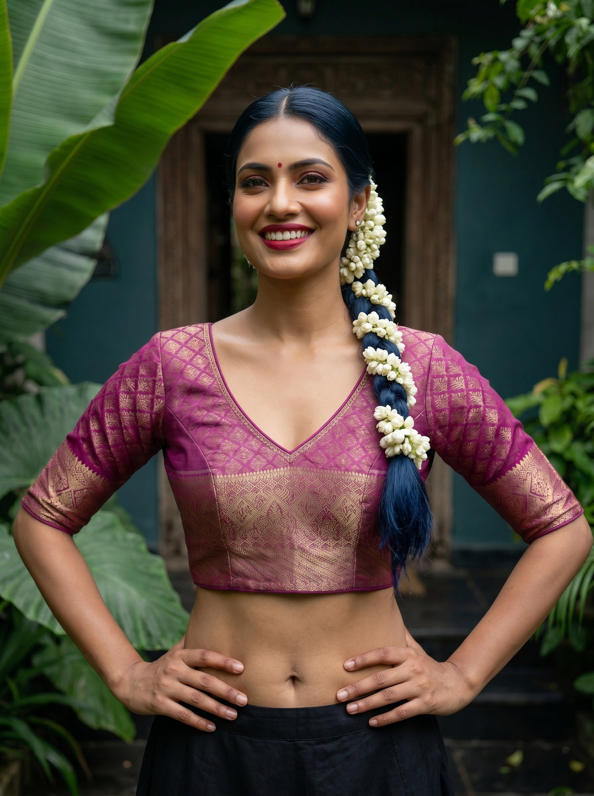 MIMOSA Sapphire Kanjivaram Art Silk Saree — blouse close-up