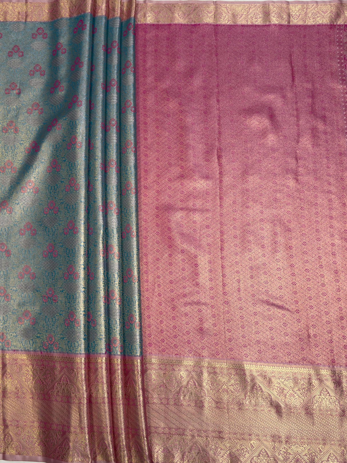 MIMOSA Sapphire Kanjivaram Art Silk Saree — pallu and zari work detail