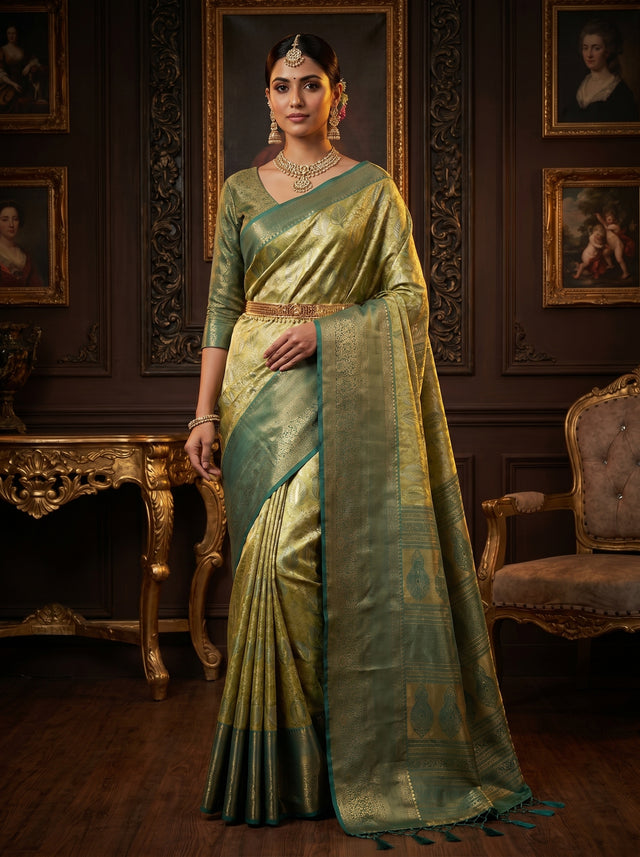 MIMOSA Olive Kanjivaram Art Silk Saree — Mannequin Draped View