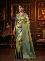 MIMOSA Olive Kanjivaram Art Silk Saree — pose 5 styling detail