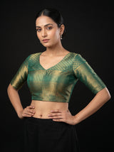 MIMOSA Olive Kanjivaram Art Silk Saree — blouse close-up