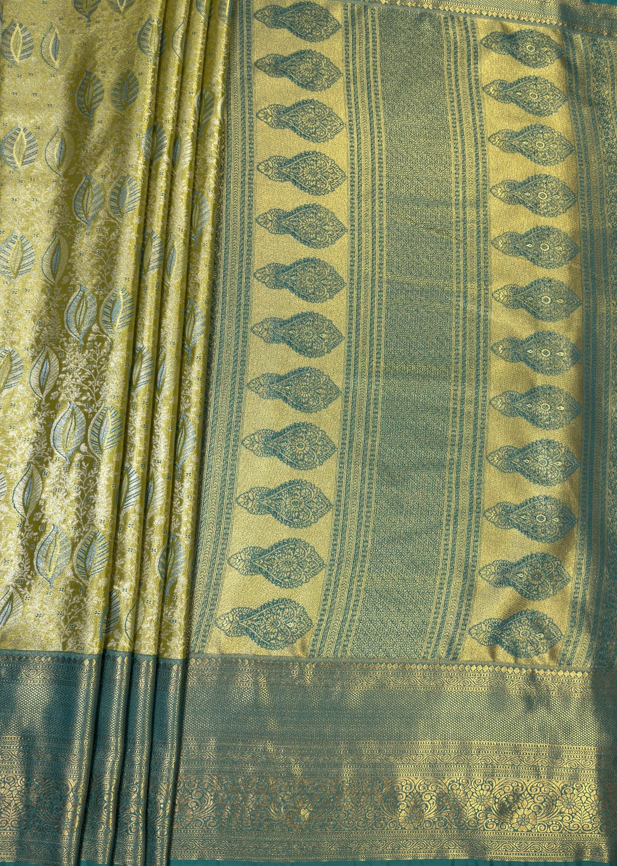 MIMOSA Olive Kanjivaram Art Silk Saree — pallu and zari work detail