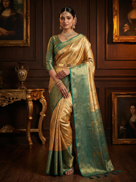 MIMOSA Orange Kanjivaram Art Silk Saree — Mannequin Draped View