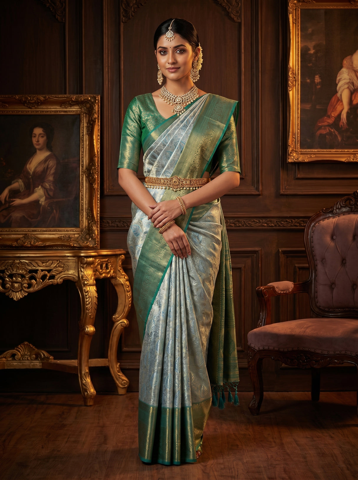 MIMOSA Saffire Kanjivaram Art Silk Saree — Mannequin Draped View