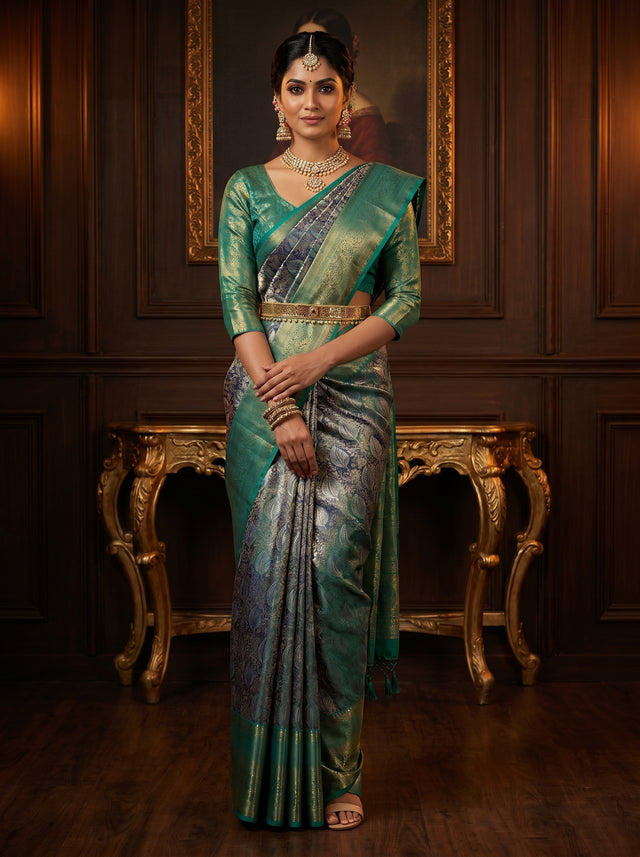 MIMOSA Violet Kanjivaram Art Silk Saree — Mannequin Draped View