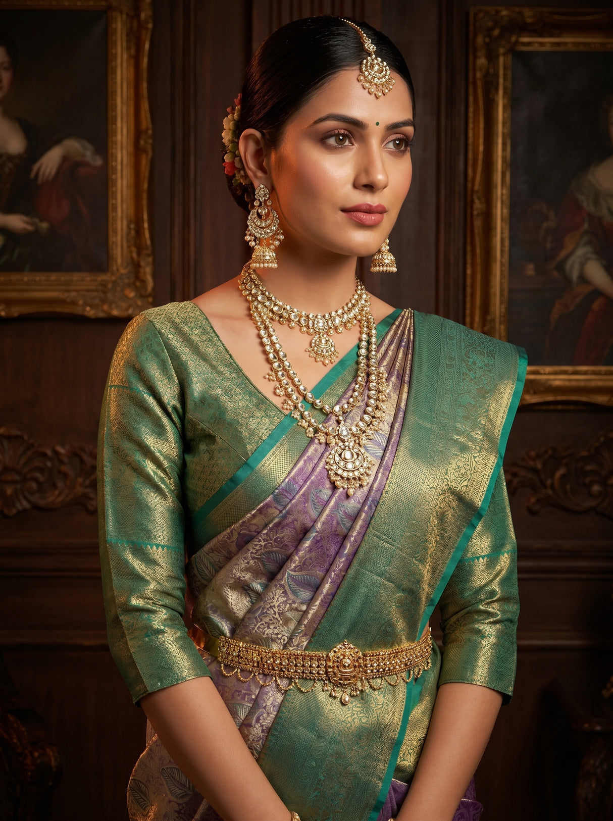 MIMOSA Violet Kanjivaram Art Silk Saree — pose 10 styling detail