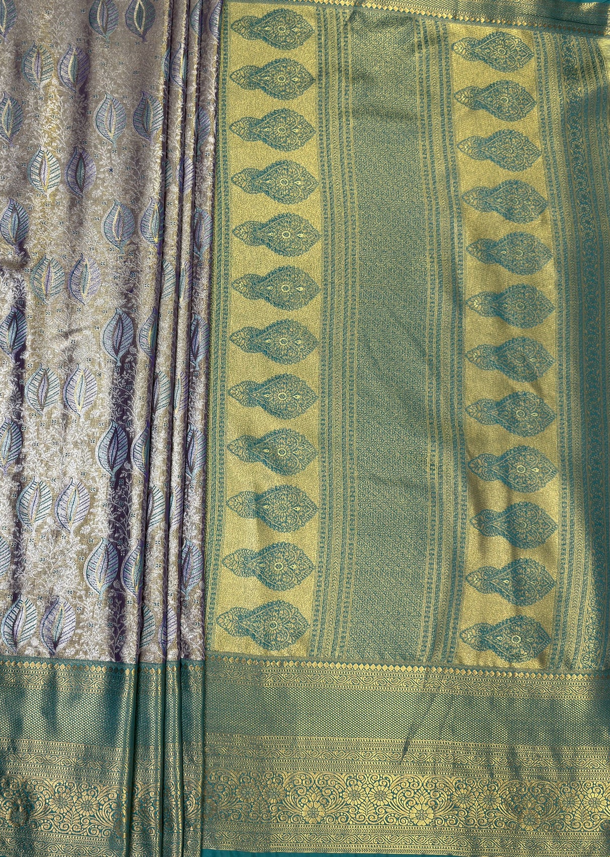 MIMOSA Violet Kanjivaram Art Silk Saree — pallu and zari work detail