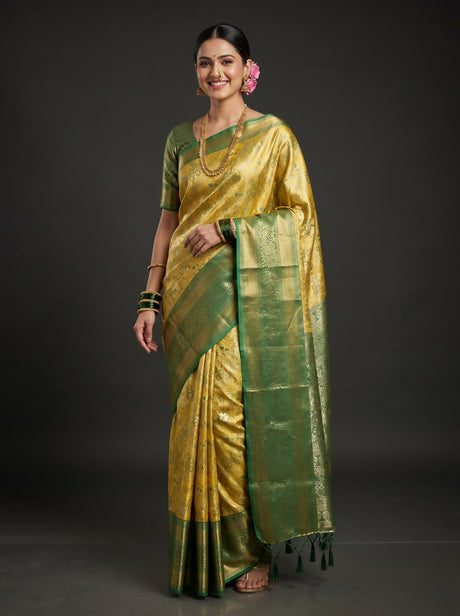 MIMOSA Gold Kanjivaram Art Silk Saree — Mannequin Draped View