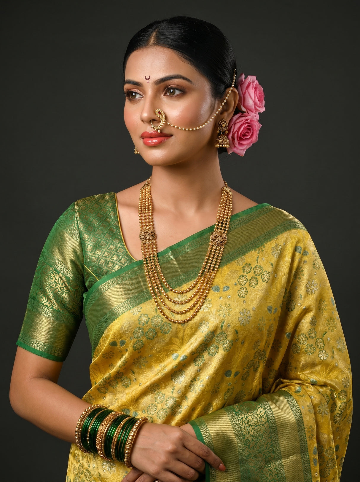 MIMOSA Gold Kanjivaram Art Silk Saree — pose 10 styling detail