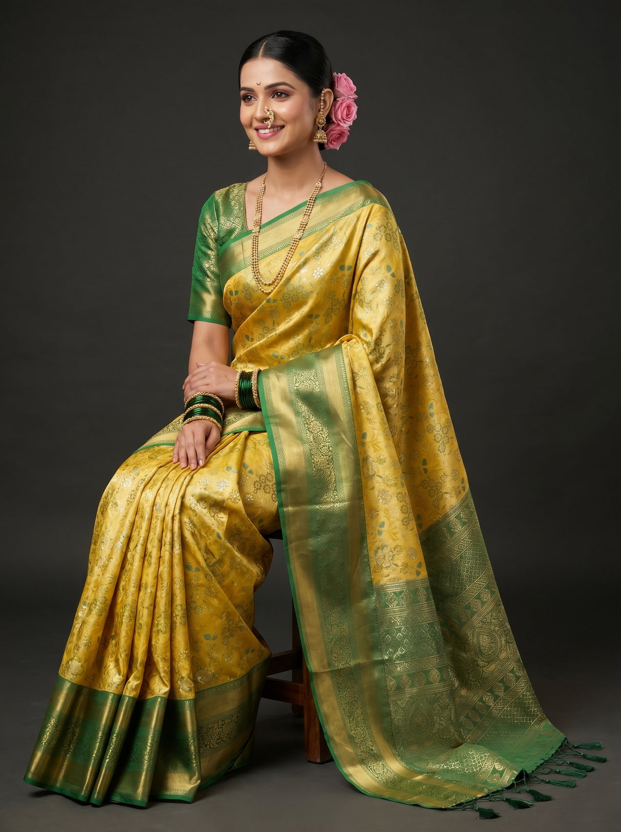 MIMOSA Gold Kanjivaram Art Silk Saree — pose 8 styling detail