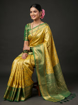 MIMOSA Gold Kanjivaram Art Silk Saree — pose 8 styling detail