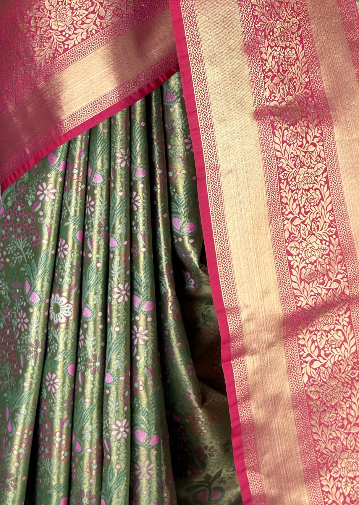 MIMOSA Green Kanjivaram Art Silk Saree — fleets shot full lifestyle