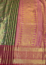 MIMOSA Green Kanjivaram Art Silk Saree — pallu and zari work detail