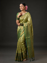 MIMOSA Olive Kanjivaram Art Silk Saree — Model Lifestyle Pose