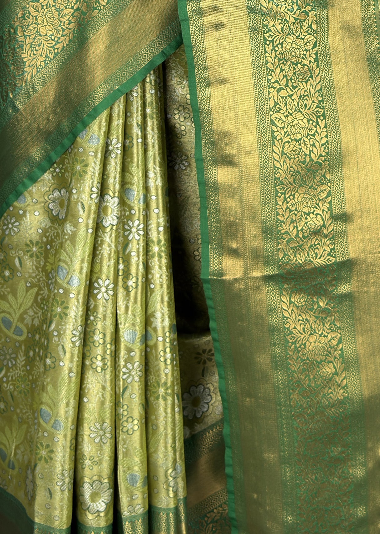 MIMOSA Olive Kanjivaram Art Silk Saree — fleets shot full lifestyle
