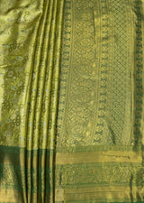MIMOSA Olive Kanjivaram Art Silk Saree — pallu and zari work detail