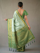 MIMOSA Pista Kanjivaram Saree — Unstitched Green Blouse Fabric