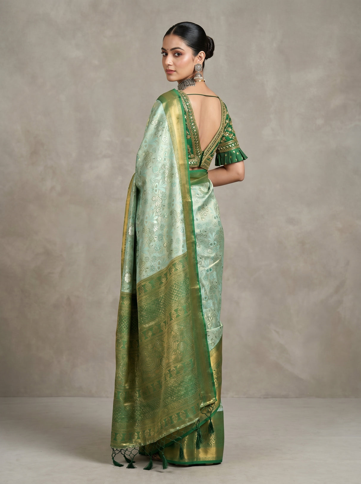 MIMOSA Pista Kanjivaram Art Silk Saree — pose 9 styling detail