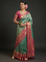 MIMOSA Rama Kanjivaram Art Silk Saree — Mannequin Draped View
