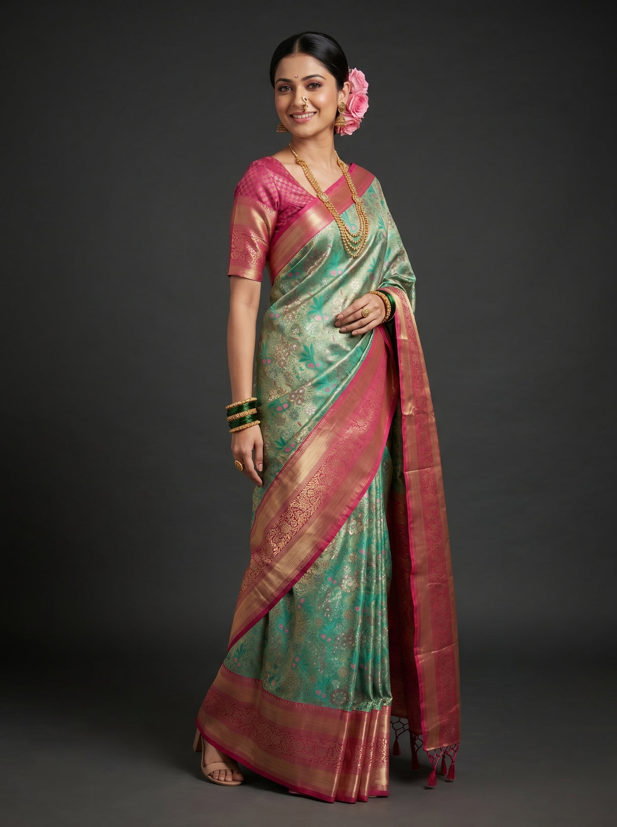MIMOSA Rama Kanjivaram Art Silk Saree — Model Lifestyle Pose