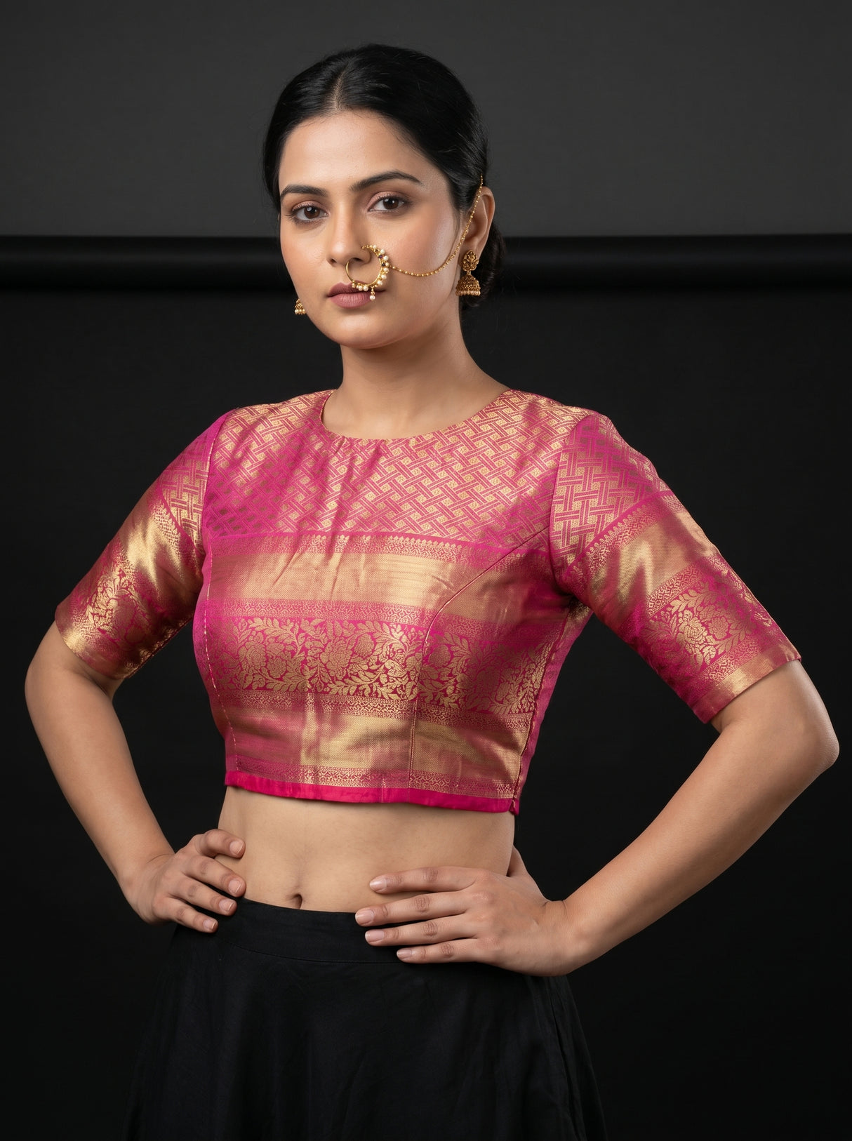 MIMOSA Rama Kanjivaram Art Silk Saree — blouse close-up