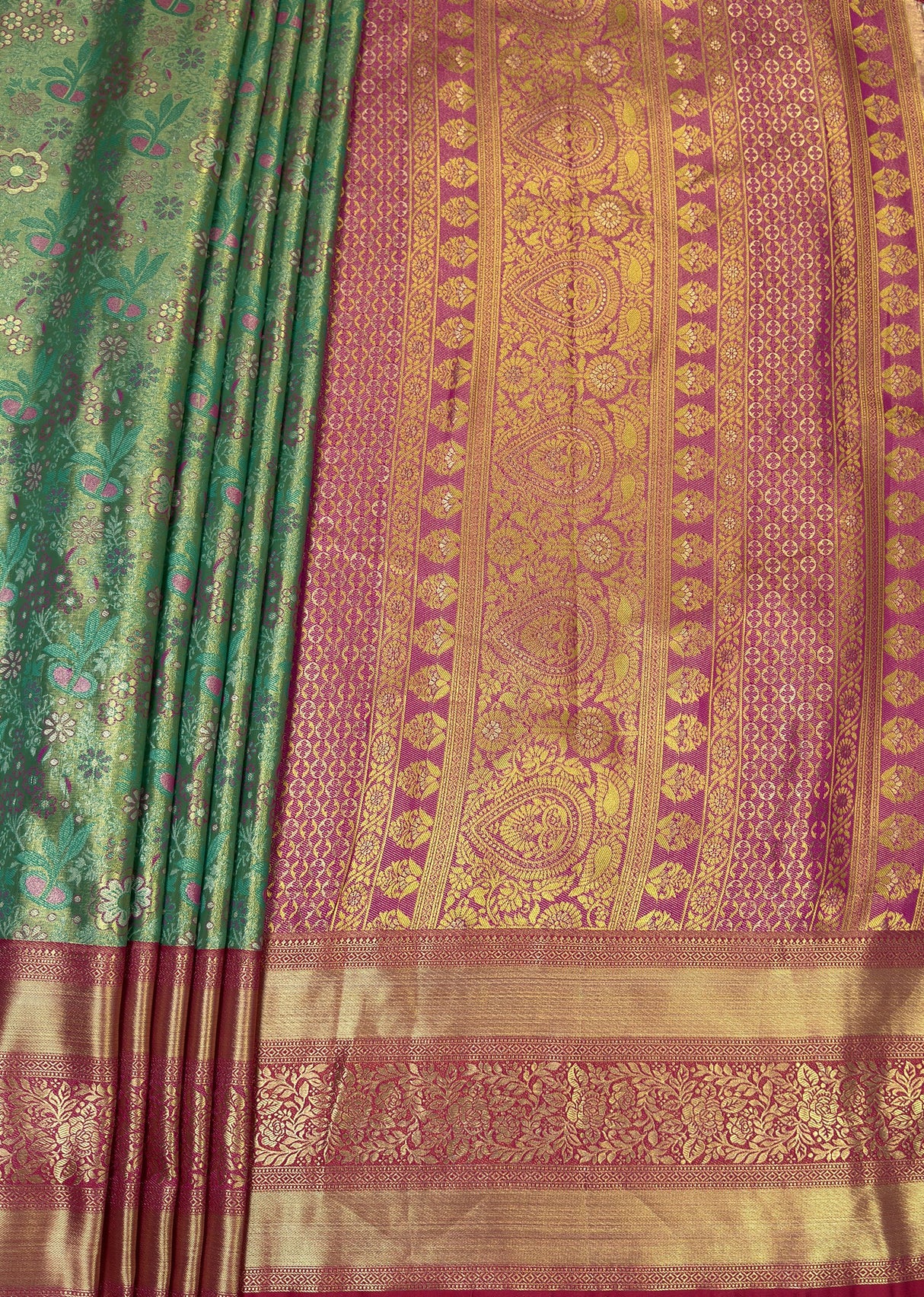 MIMOSA Rama Kanjivaram Art Silk Saree — pallu and zari work detail