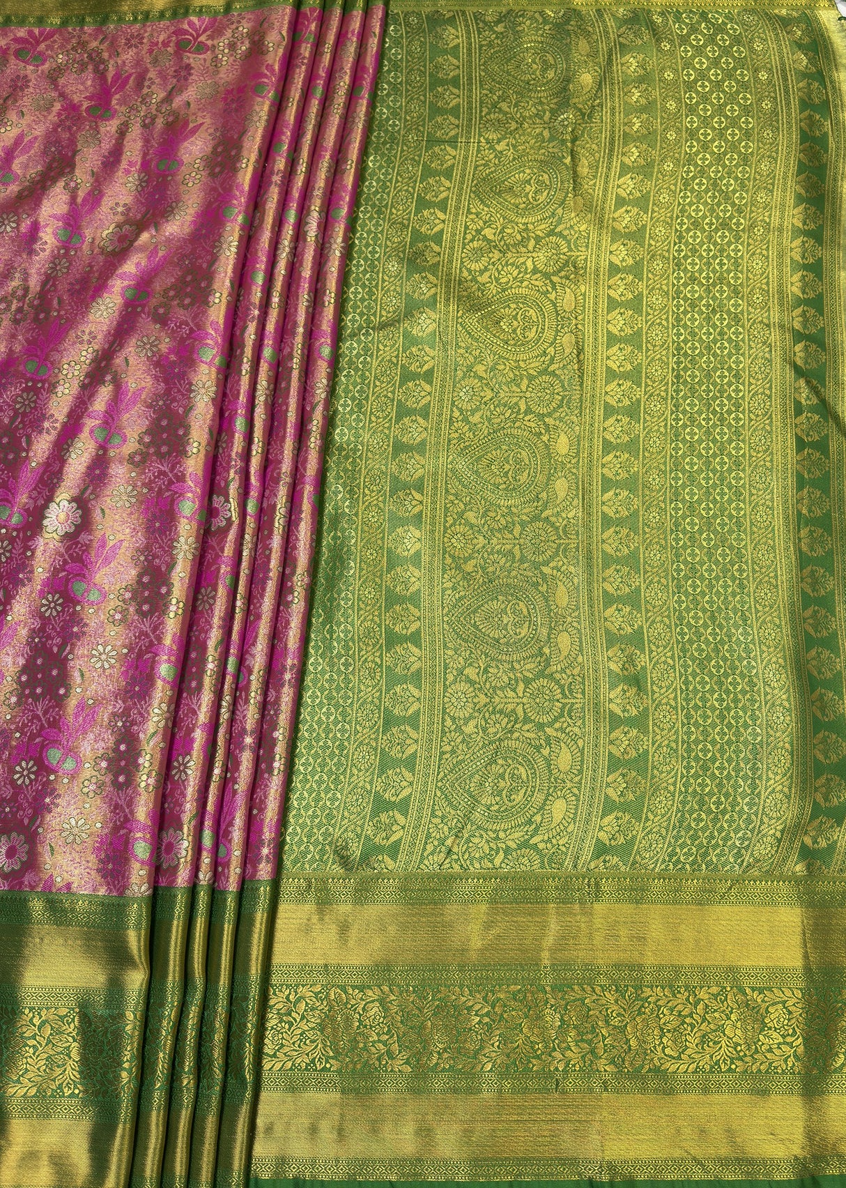 MIMOSA Rani Kanjivaram Art Silk Saree — pallu and zari work detail