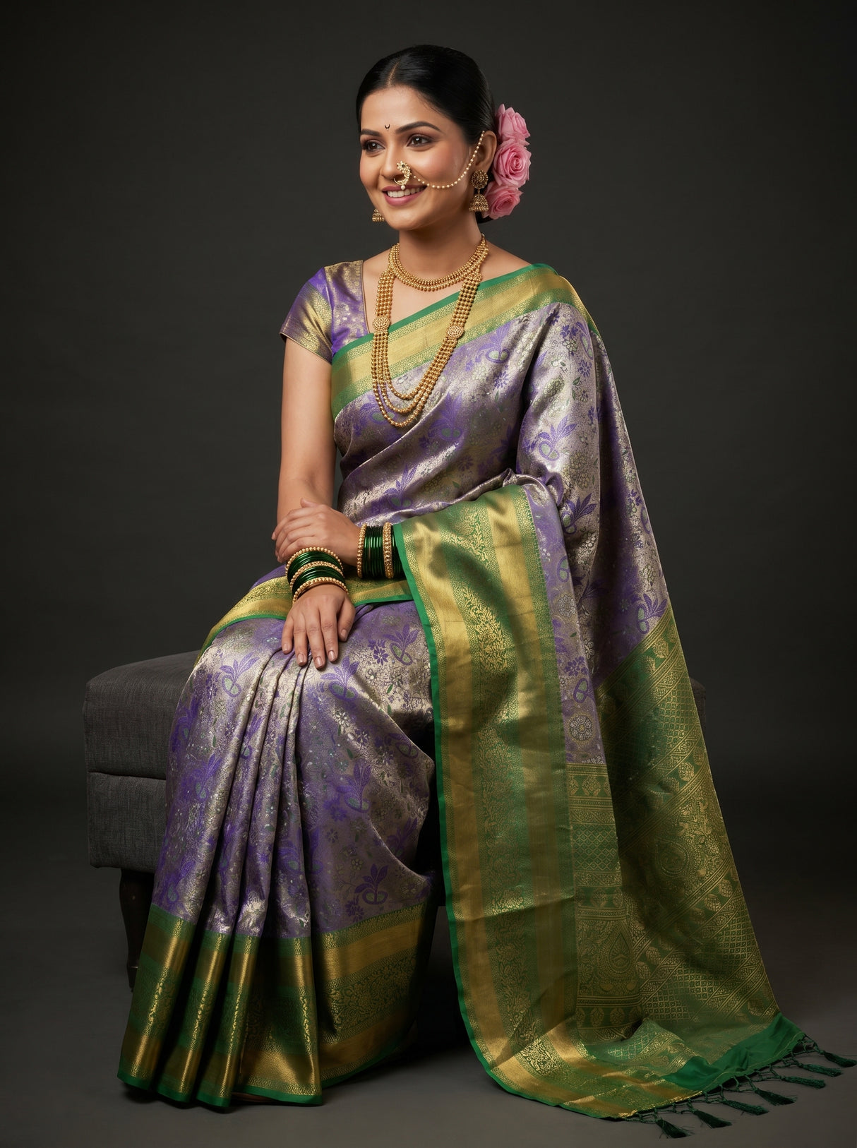 MIMOSA Violet Kanjivaram Art Silk Saree — pose 8 styling detail