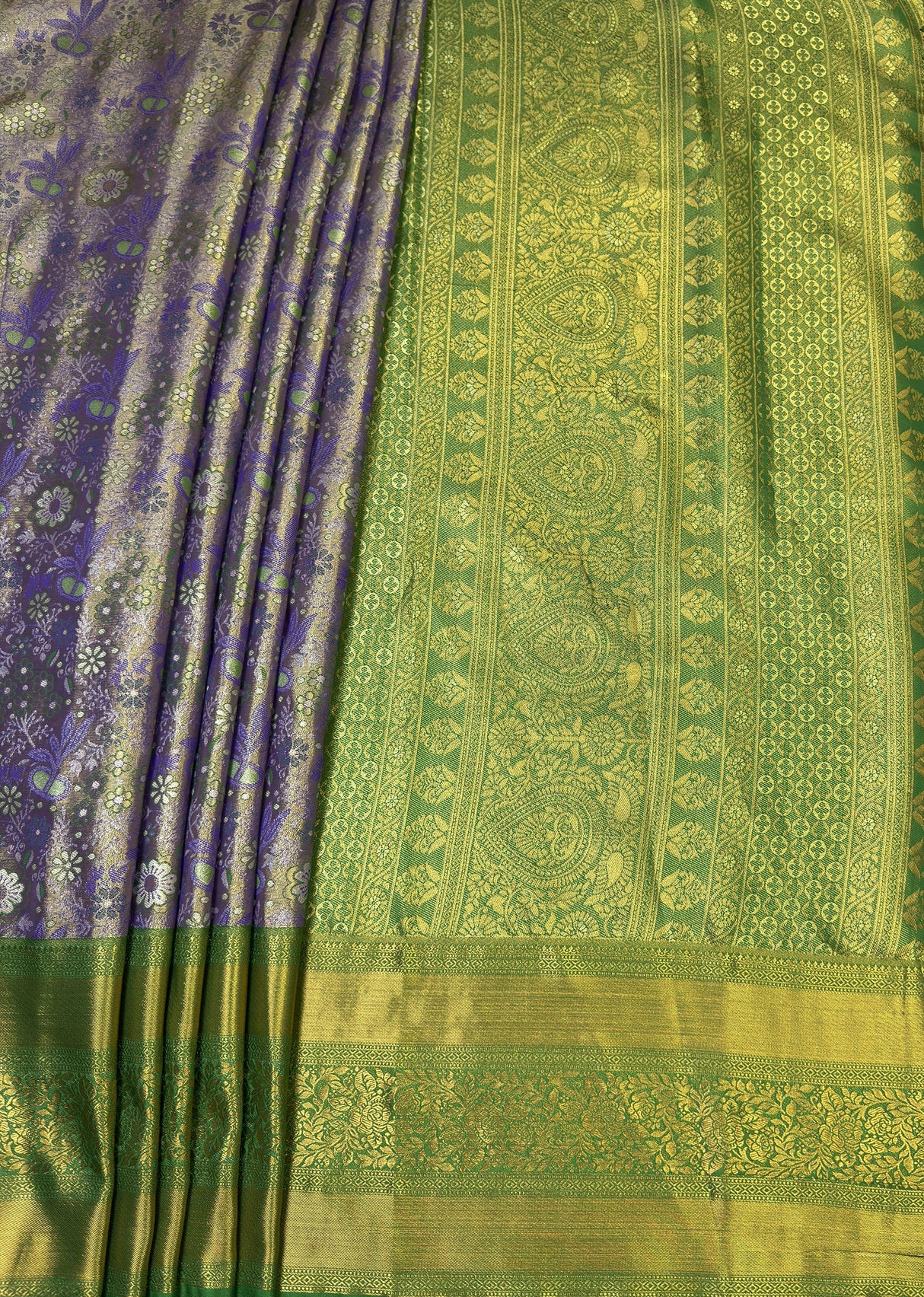MIMOSA Violet Kanjivaram Art Silk Saree — pallu and zari work detail