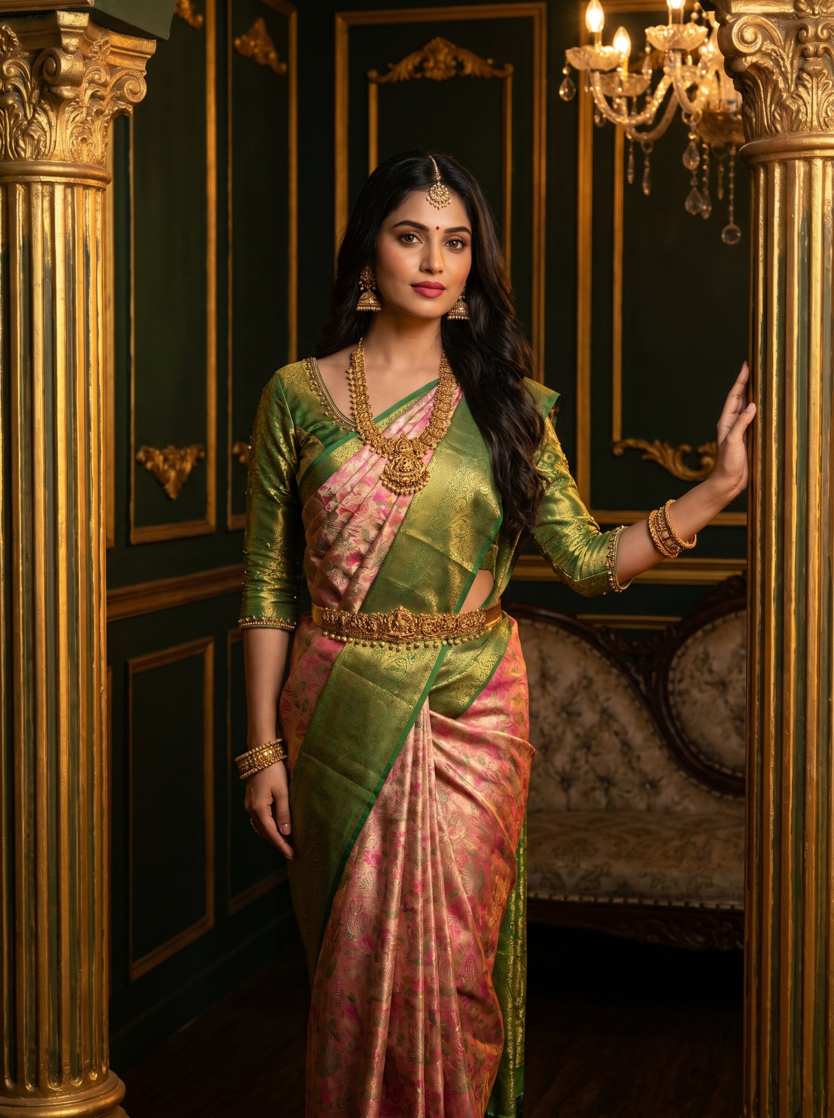 MIMOSA Gajari Kanjivaram Art Silk Saree — Full View on Model