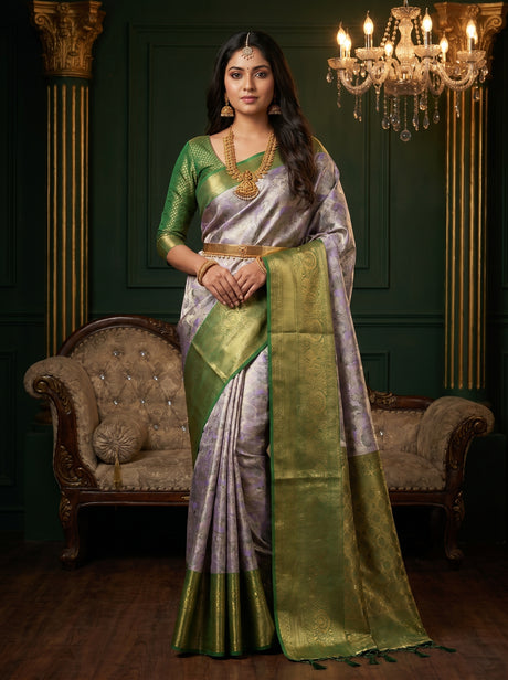 MIMOSA Lavender Kanjivaram Art Silk Saree — Draped Mannequin View