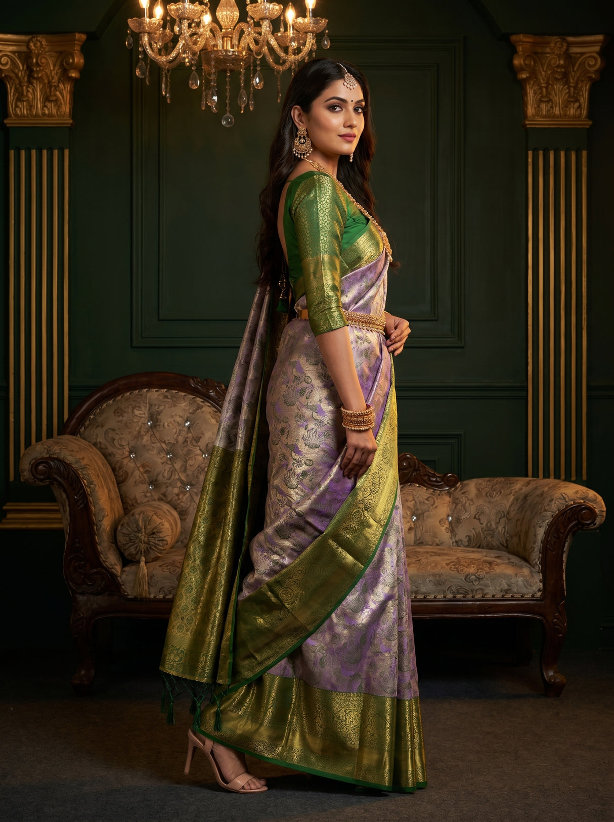 MIMOSA Lavender Kanjivaram Art Silk Saree — pose 9 styling detail