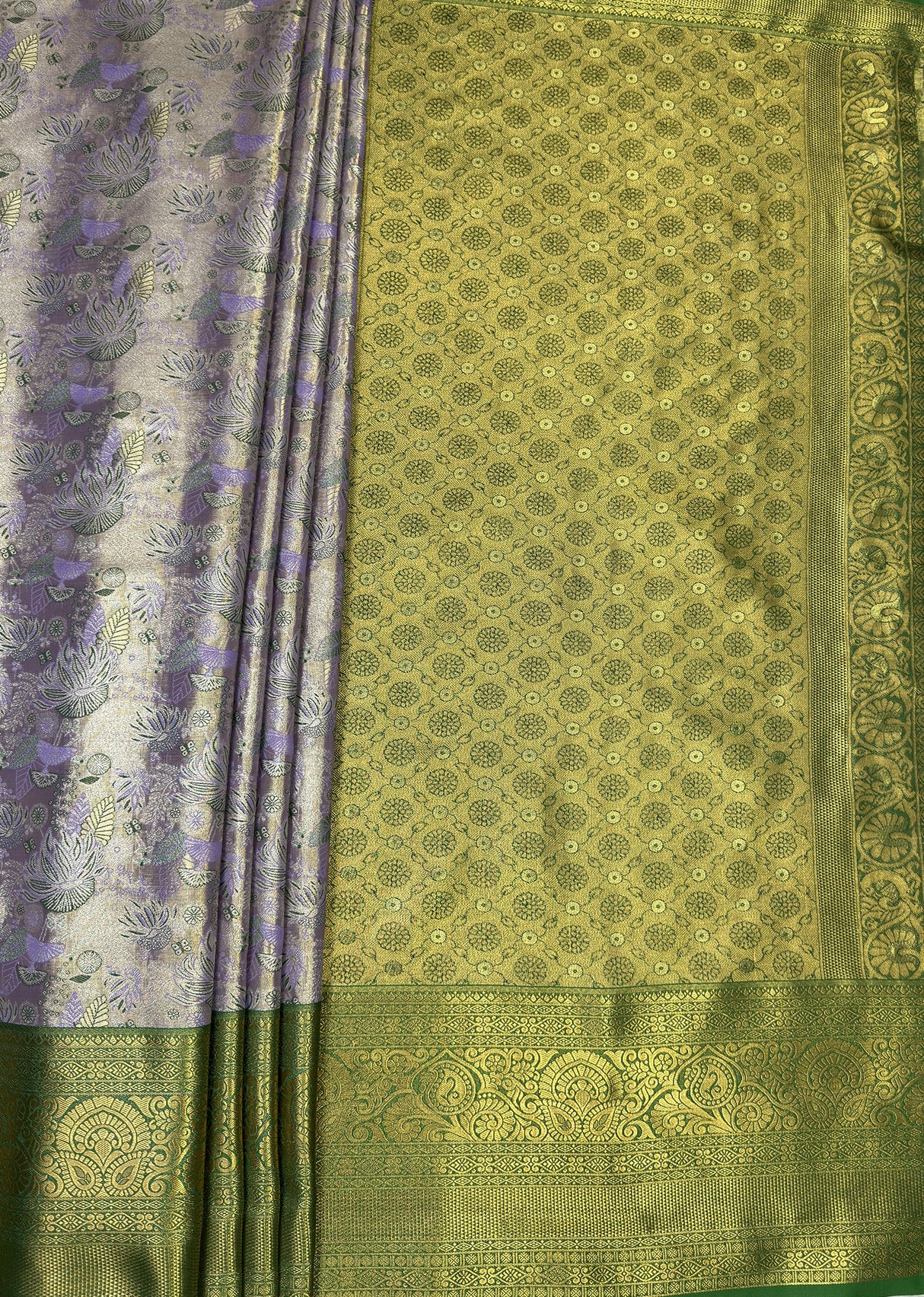 MIMOSA Lavender Kanjivaram Art Silk Saree — pallu and zari work detail