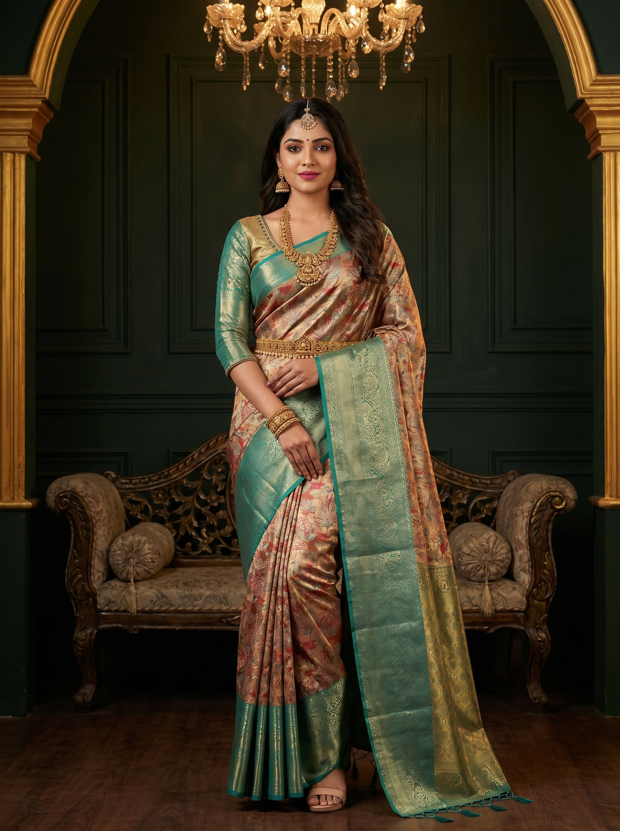MIMOSA Maroon Kanjivaram Art Silk Saree — Draped Mannequin View
