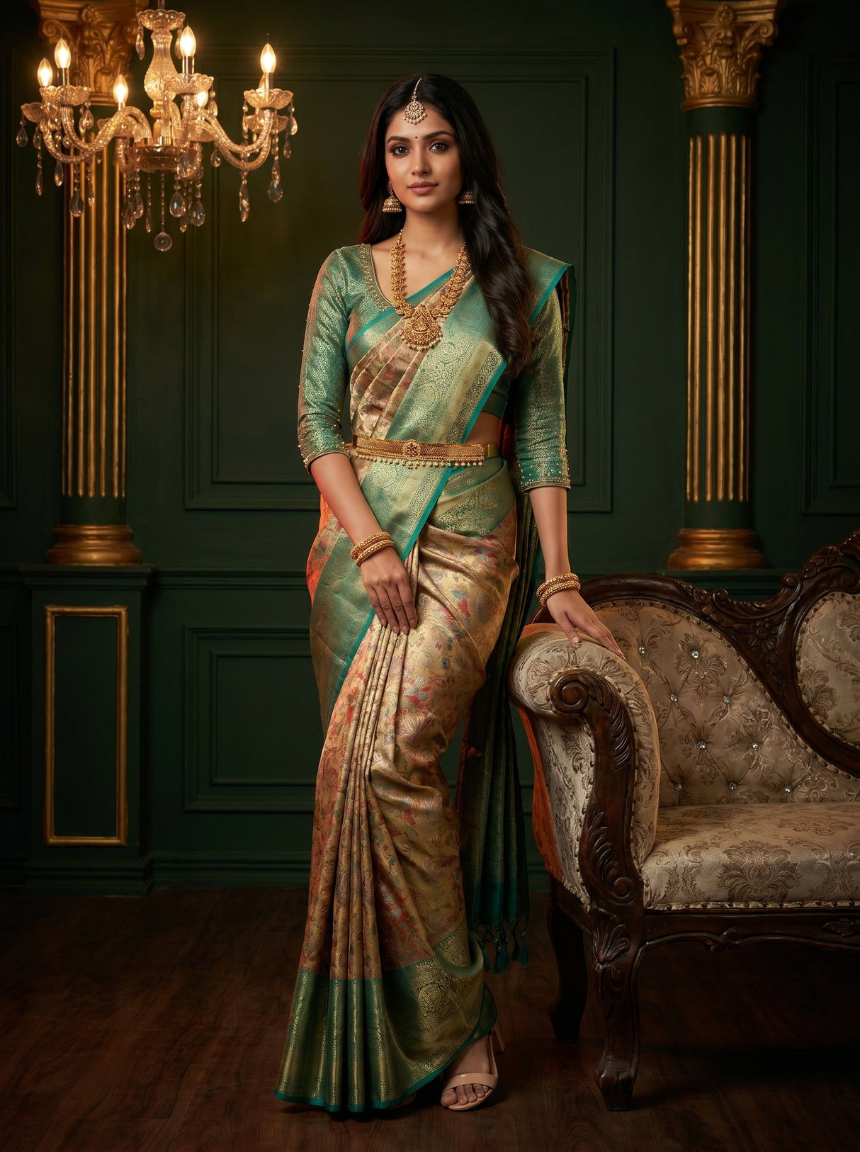 MIMOSA Maroon Kanjivaram Art Silk Saree — Full View on Model
