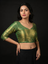MIMOSA Olive Kanjivaram Art Silk Saree — blouse close-up