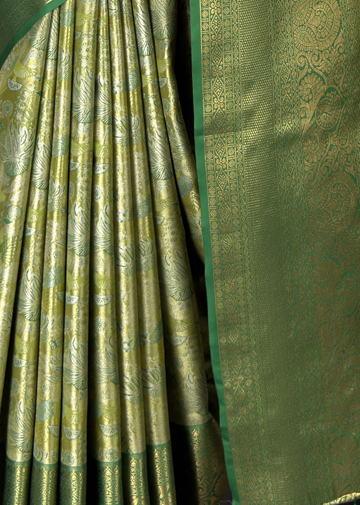 MIMOSA Olive Kanjivaram Art Silk Saree — fleets shot full lifestyle