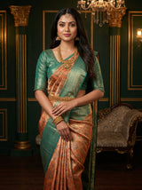 MIMOSA Orange Kanjivaram Art Silk Saree — Draped Mannequin View