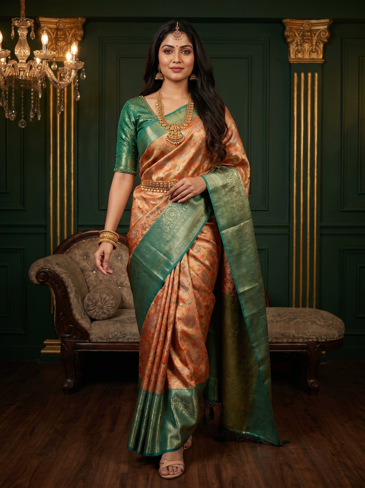 MIMOSA Orange Kanjivaram Art Silk Saree — pose 7 styling detail