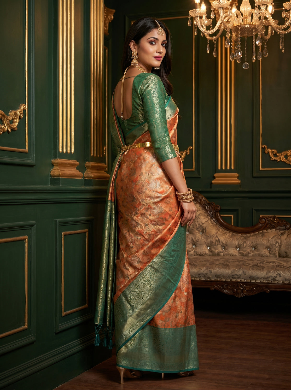 MIMOSA Orange Kanjivaram Art Silk Saree — pose 9 styling detail
